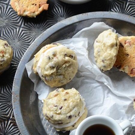 Soft Cannoli Cookie Sanwiches with Almond, Orange and Dark Chocolate