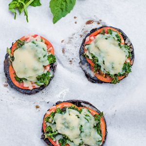 Grilled Portobello Pizzas with Kale and Mozzarella